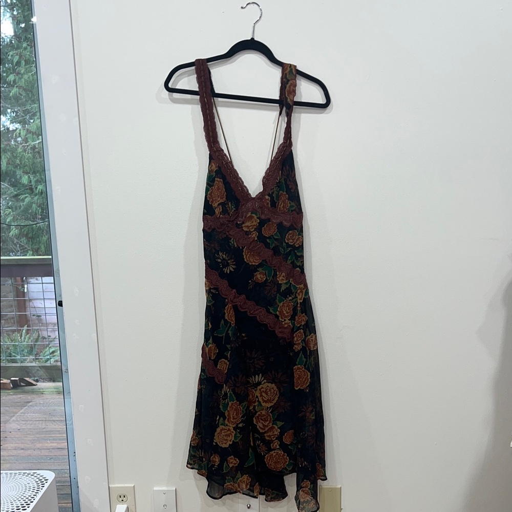 Free People Black and Brown Floral Backless Dress